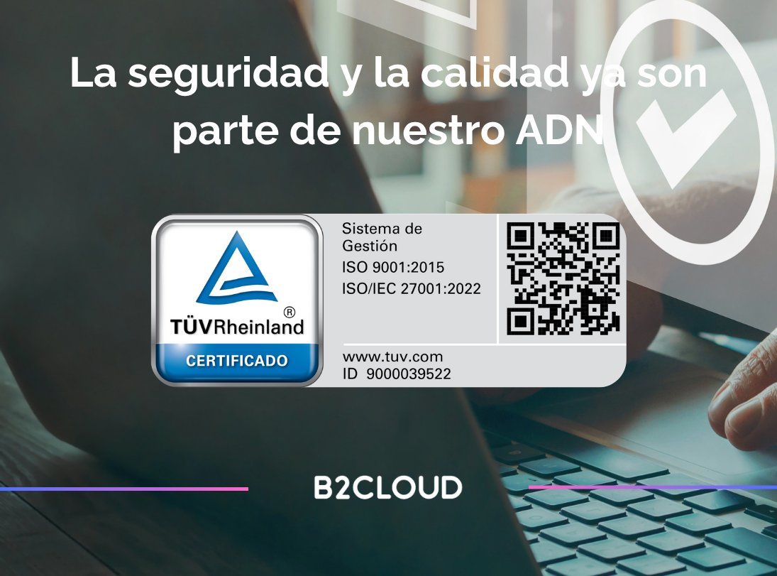 b2cloudtech's tweet image. ¡La seguridad y la calidad no es opcional, es esencial… y hoy lo demostramos con hechos!
Certificamos nuestro Sistema de Gestión en ISO 9001:2015 e ISO/IEC 27001:2022, junto a TÜV Rheinland.
Un logro que refuerza nuestro compromiso con la calidad, la seguridad y la protección de…