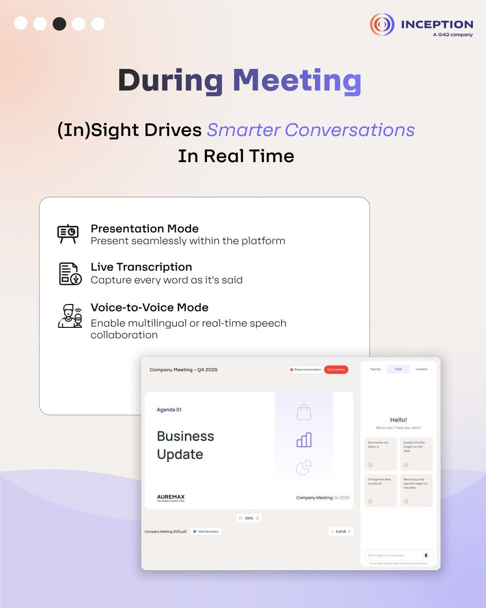 Inception_ai_'s tweet image. Meetings often repeat the same loop. (In)Sight fixes it with AI agendas, live transcription, quick analytics, and tracked actions. 

Built for leaders and linked with Microsoft 365 and SharePoint. It’s authentic intelligence at work.

Watch the video:  bit.ly/48hZNl8