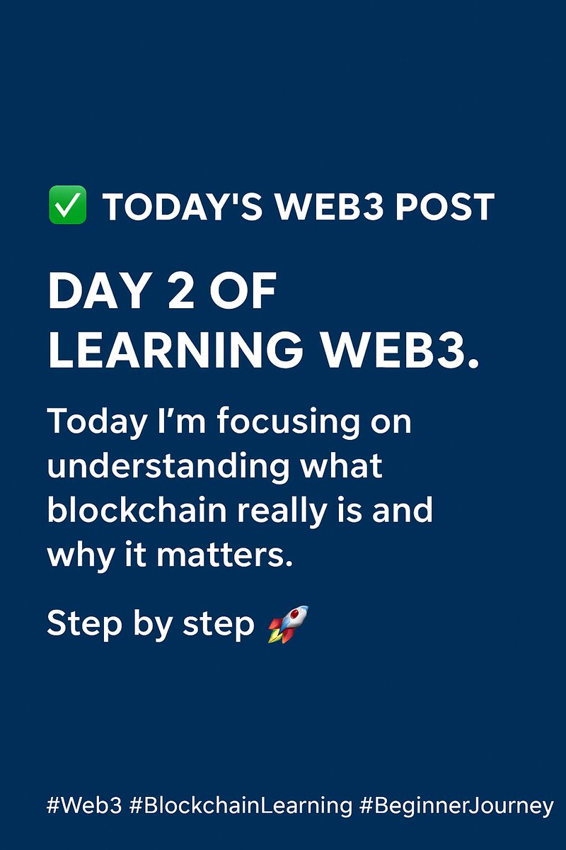 christi77701412's tweet image. “Day 2 of learning Web3.
Today I’m focusing on understanding what blockchain really is and why it matters.
Step by step 🚀
#Web3 #BlockchainLearning #BeginnerJourney”