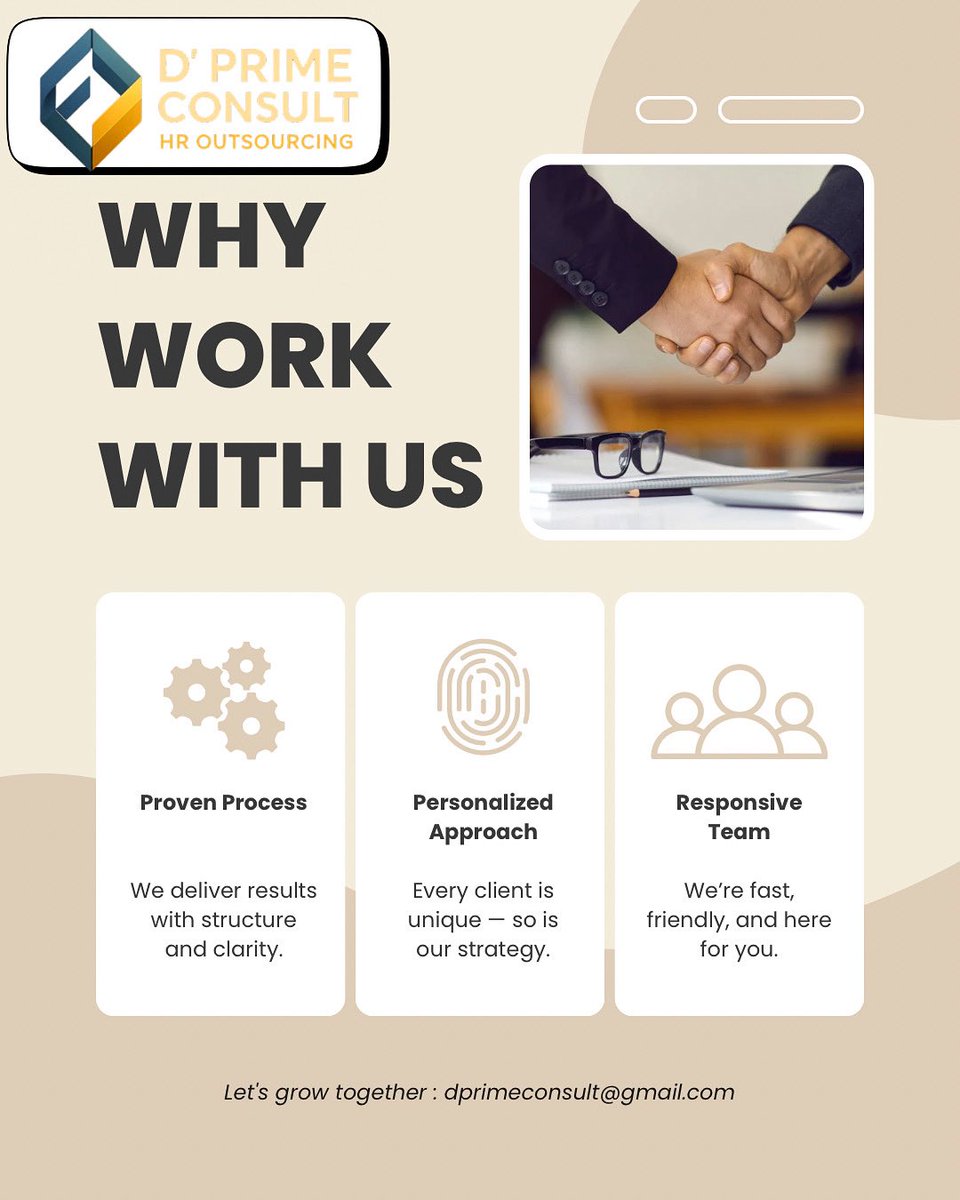 dprimeconsulthr's tweet image. We are always here to serve you.
Our firm offers unique solutions to your business problems with our dedicated team at your service  

#humanresources #recruitment #payroll #outsourcing