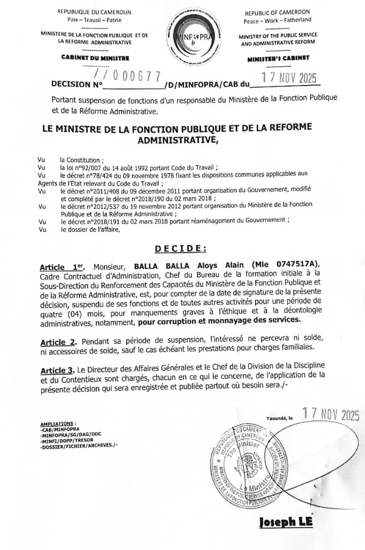 BerthierAce's tweet image. Suspension de fonctions d&apos;un responsable du Ministère de la fonction publique... 
Pour 4 Mois.. 
#WhatsAppNews