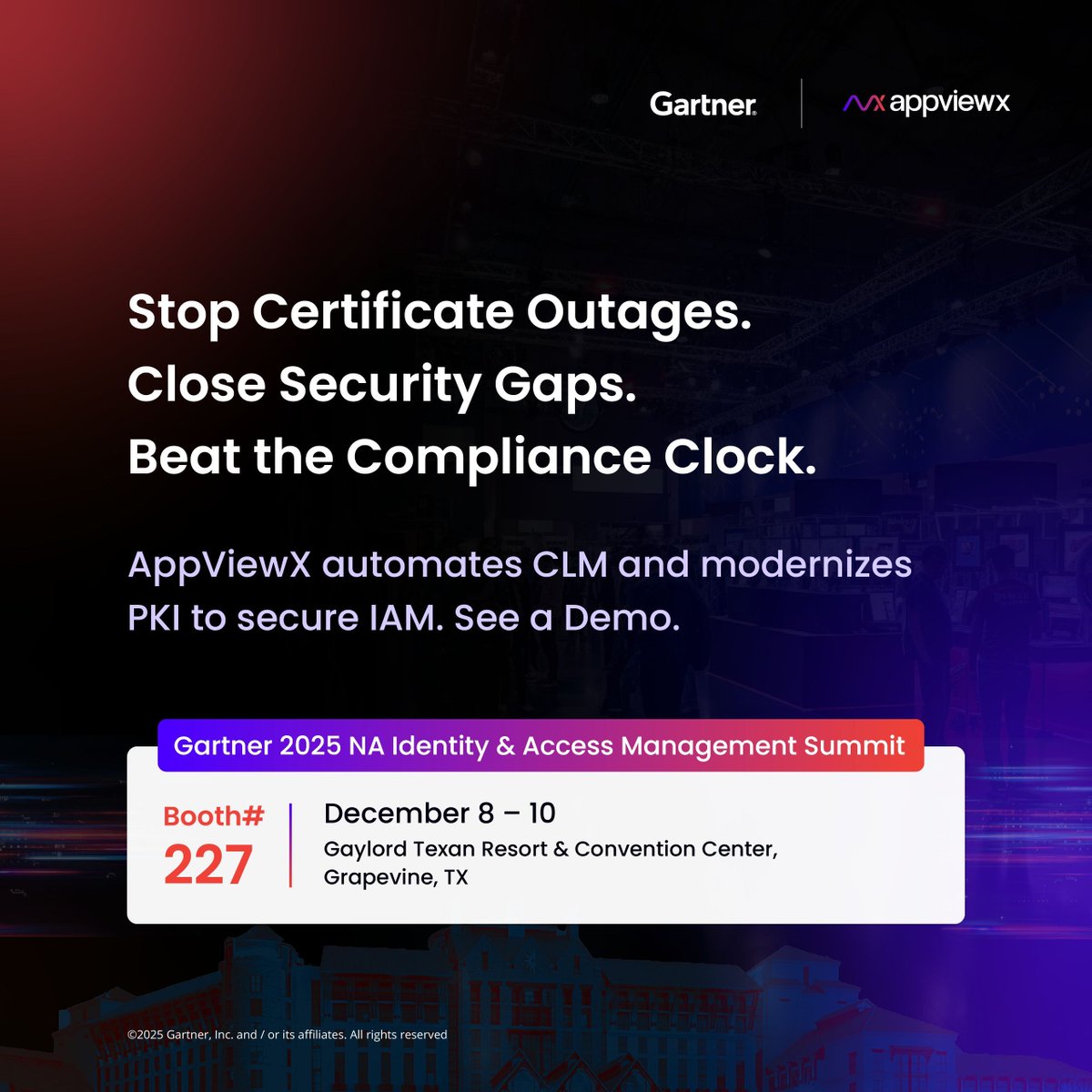 AppViewX's tweet image. Still relying on manual processes to manage #PKI and #certificates? That’s a risk your enterprise can’t afford.

Visit @AppViewX Booth #227 at Gartner IAM Summit to see how AVX ONE automates CLM, modernizes PKI, and reduces #IAM risk.

🔗 Register: buff.ly/MdNJkfw