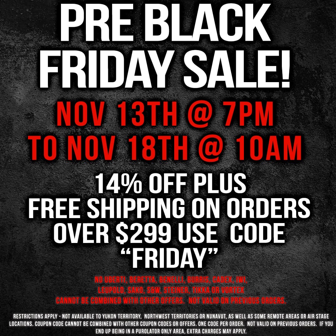 There's still some time to save during our Pre Black Friday sale! Save 14% and get free shipping on orders $299+ by using the code ‘FRIDAY’ at checkout on SFRC - theammosource.com until November 18th at 10am.