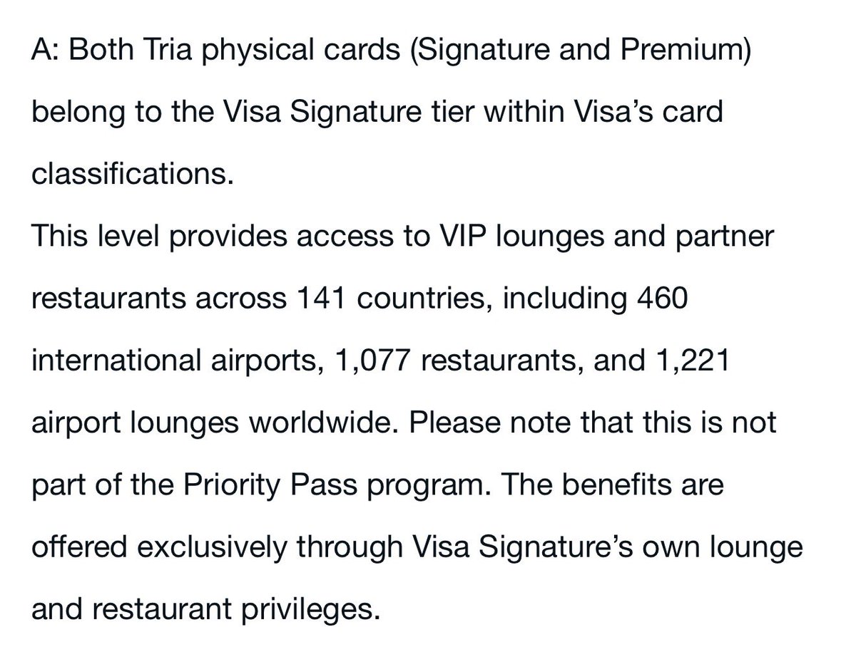 For those looking to access airport lounges with @useTria crypto cards -  Download Visa Airport Companion app - Input card details - “Puerto Rico”  for the issuing country