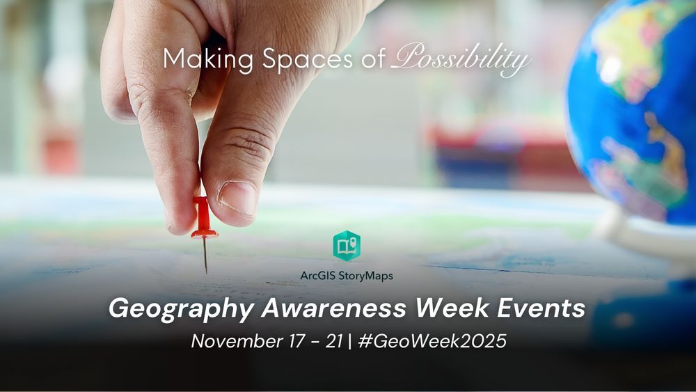 theAAG's tweet photo. It's the first day of #GeographyAwarenessWeek! How’re you celebrating? Let us know and check out over fifty events happening worldwide on our StoryMap. https://t.co/rDPpzVlbLr 

#GeoWeek2025 https://t.co/AALCVB5IZb
