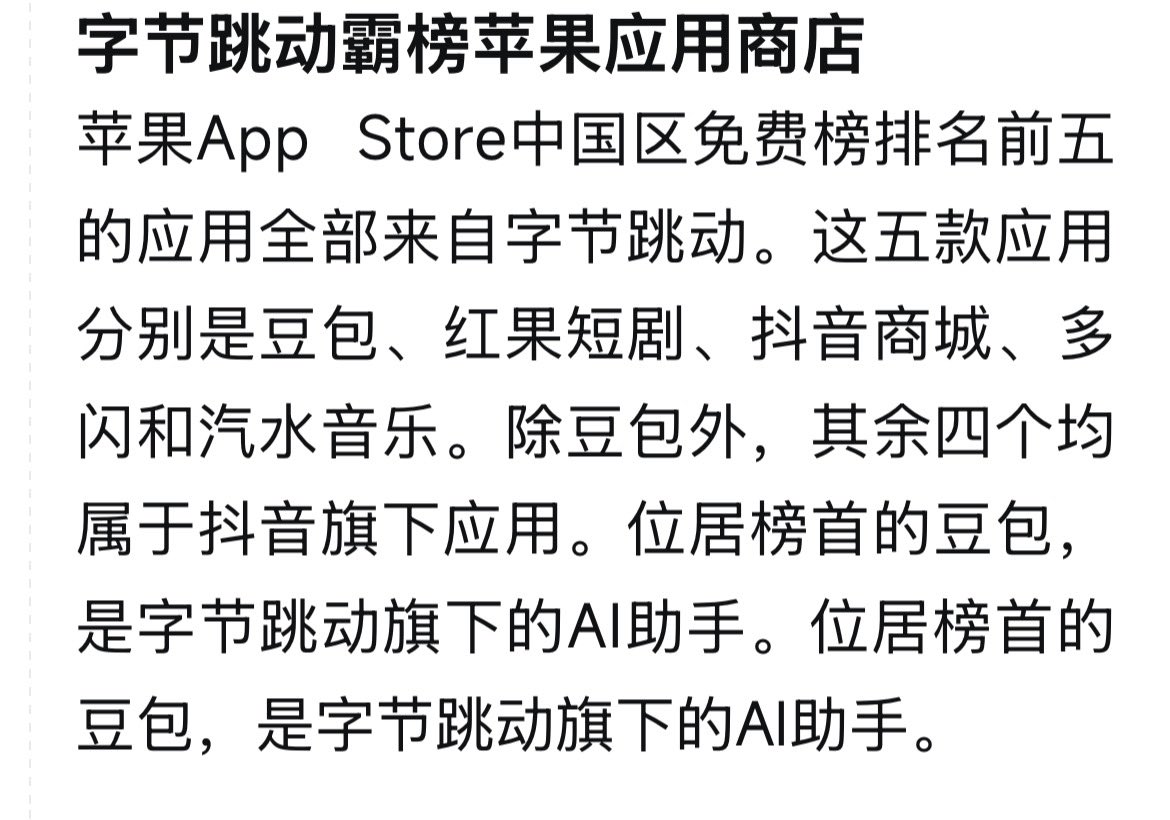 最近抖音系用得多，感觉字节跳动系产品力和运营力确实好。尤其豆包，目前比其他几家都好用。