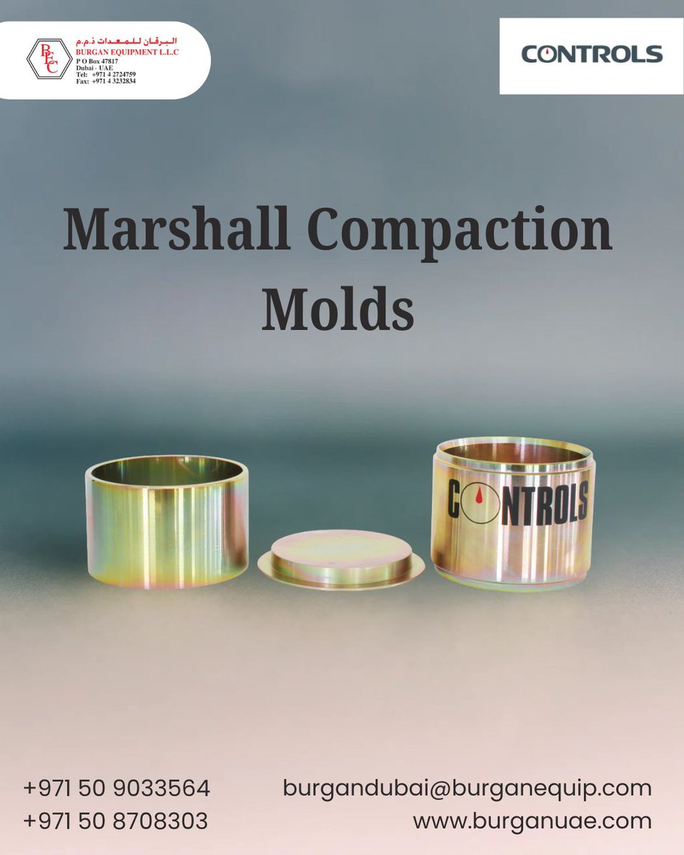 BURGANEQUIPMENT's tweet image. Achieve unmatched accuracy in asphalt sample preparation with our high-quality Marshall Compaction Molds.Engineered with precision and built from durable,corrosion-resistant materials
+971508708303
burganuae.com
#MarshallCompactionMolds #AsphaltTesting #MaterialTesting