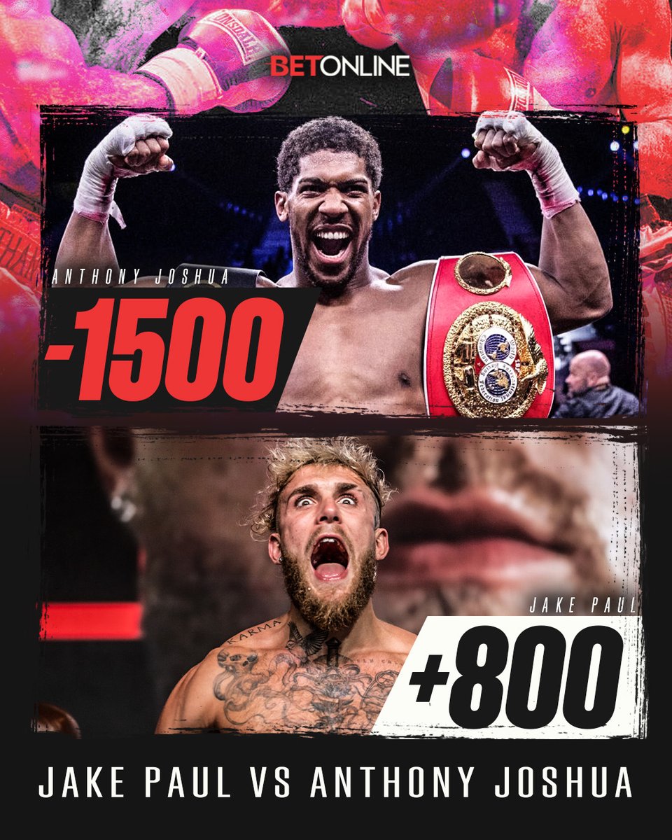 SandhuMMA's tweet photo. Jake Paul is a 𝗠𝗔𝗦𝗦𝗜𝗩𝗘 𝗨𝗡𝗗𝗘𝗥𝗗𝗢𝗚 in his scheduled fight with Anthony Joshua 🥊

#JakeJoshua (odds via @BetOnline_ag) https://t.co/qMUDgP17Xy