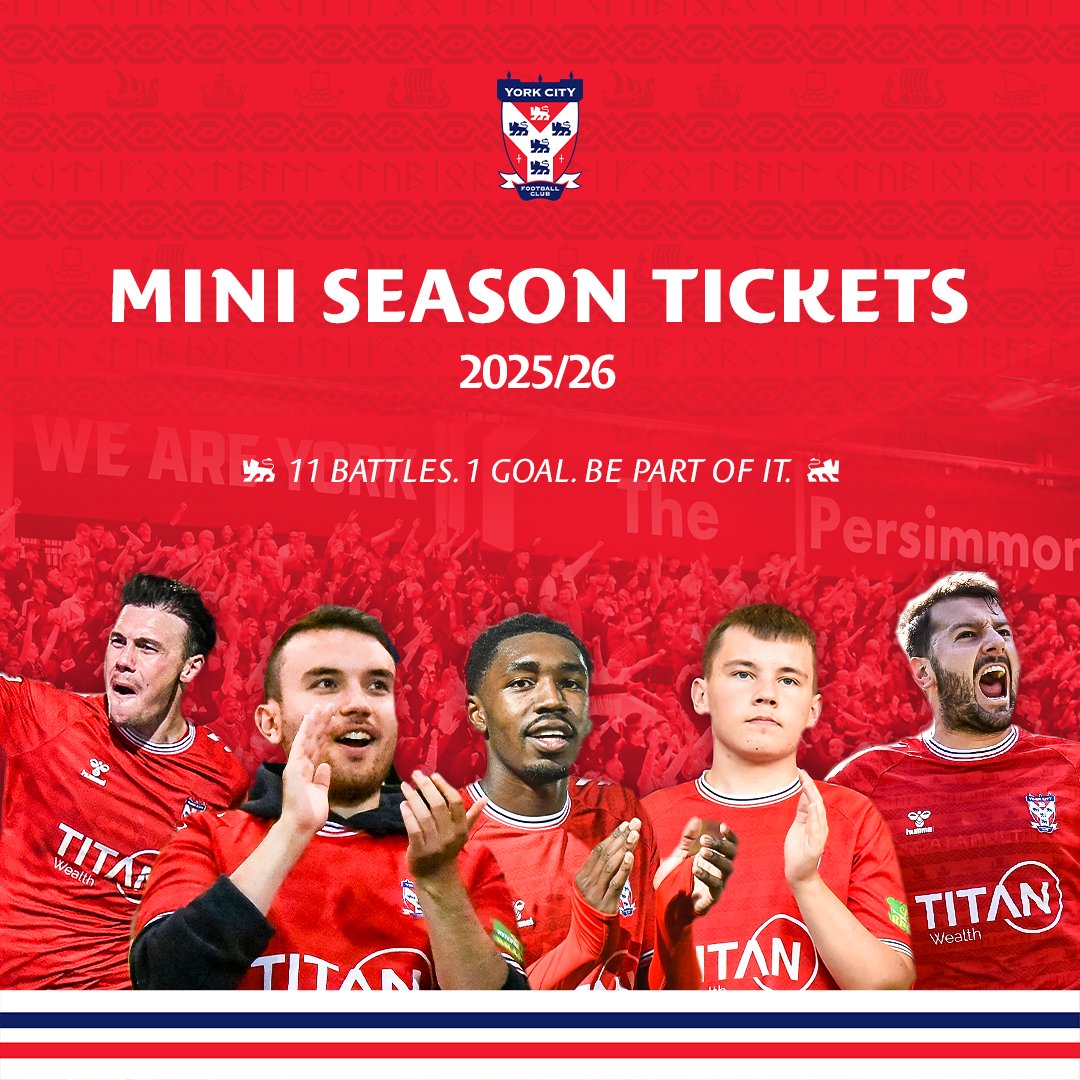 ⚔️ 11 Battles. 1 Goal. Be Part Of It.

Mini Season Tickets are on sale now ➡️ tinyurl.com/37rztns4

#YCFC🔴🔵
