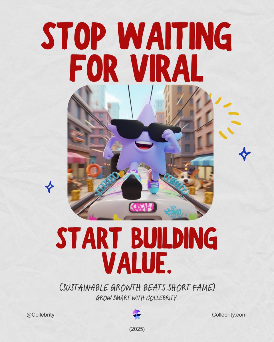 collebrity's tweet photo. Stop chasing lucky hits. Start building real value.
.
Creators who win long-term don’t wait for a “viral miracle” — they build systems, consistency, and a brand that compounds. 
.
That’s exactly what happens when you grow with Collebrity. https://t.co/1OVaYbrAzq