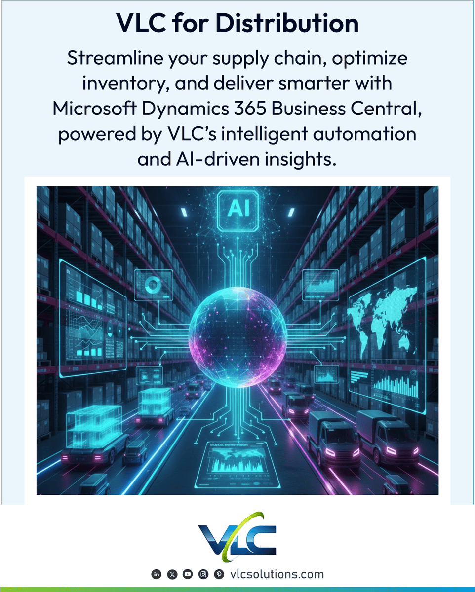 vlcsolutions's tweet image. VLC Solutions enhances distribution efficiency using Microsoft Dynamics 365 Business Central, automating workflows, optimizing inventory, and enabling data-driven decisions for operational excellence and cost reduction.
vlcsolutions.com/microsoft-dyna…
 #Distribution #MicrosoftDynamics365