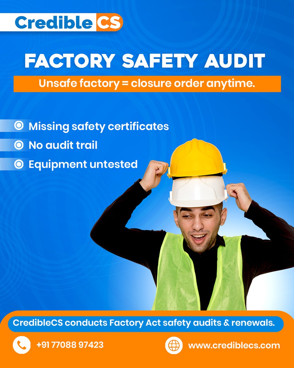 CredibleCs's tweet image. Unsafe factory = shutdown risk.

CredibleCS – factory safety &amp;amp; HR compliance consultants in Chennai.
#FactoryAudit #CredibleCS #SafetyCompliance

“Unsafe = unlicensed. Stay safe with CredibleCS.”