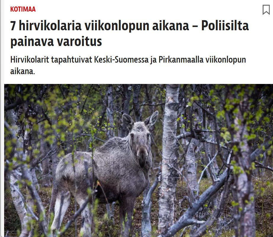 "Onnettomuuksissa vältyttiin henkilövahingoilta. Poliisi haluaa kuitenkin muistuttaa autoilijoita ajonopeuksista.

Hirvet liikkuvat tällä hetkellä aktiivisesti, ja niitä voi olla vaikea havaita hämärän vuorokauden aikaan."