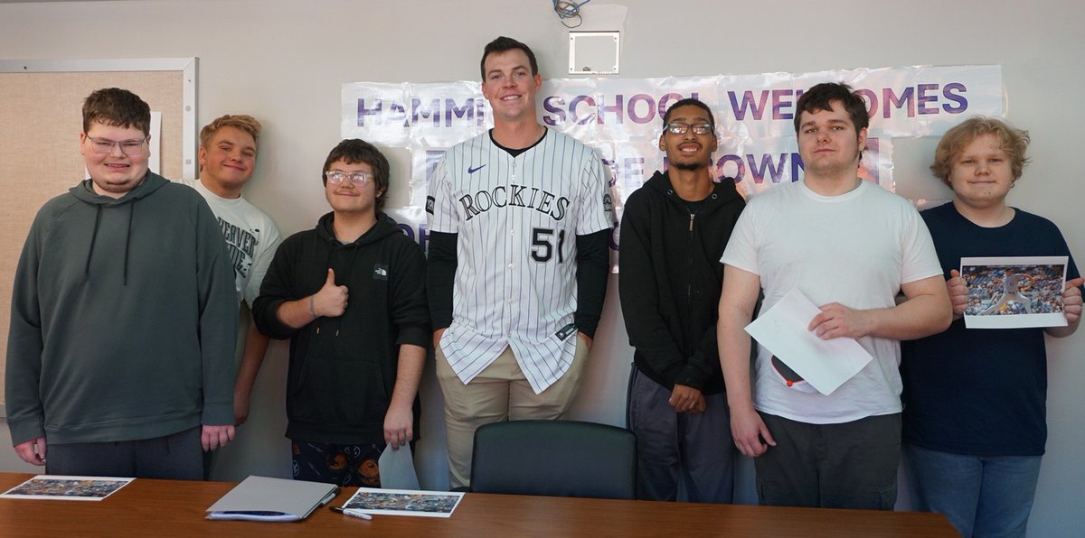 Big excitement at Hammitt School! ⚾️✨ Colorado Rockies pitcher and Normal, IL native McCade Brown stopped by for an autograph session, and our students were buzzing! Huge thanks to McCade for making our kids feel like the real all-stars!