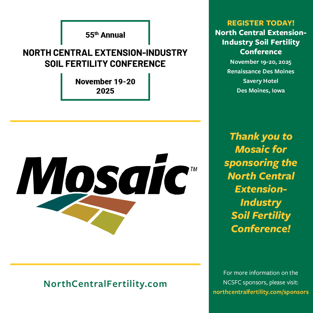 NorthCentralSFC's tweet photo. Thank you to Mosaic for sponsoring the 55th North Central Extension-Industry Soil Fertility Conference. To learn more about the 55th NCSFC sponsors, please visit: https://t.co/efeDWGb7ge 
#soilfertilityconference #55thNCSFC #NorthCentralSFC
@MosaicCompany https://t.co/ppox1cRhE0