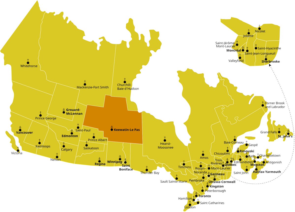 FrNickOFMConv's tweet image. Good morning, here is a map of the dioceses of Canada 

I get the  @PillarCatholic daily email which had information about a newly appointed bishop in a diocese of Canada that led me to wikipedia that led me to this map

Learning!