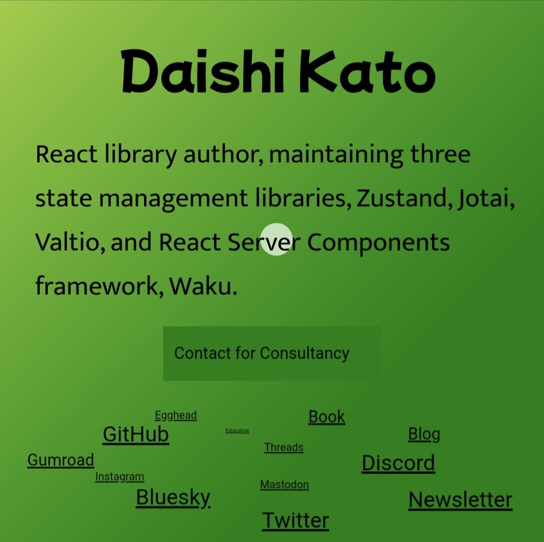 MohamedBknf's tweet image. This is just a portfolio 

This guy has created three react state management libraries [Zustand, Jotai, Valtio ]

Broo I have to think again about my portfolio 😅