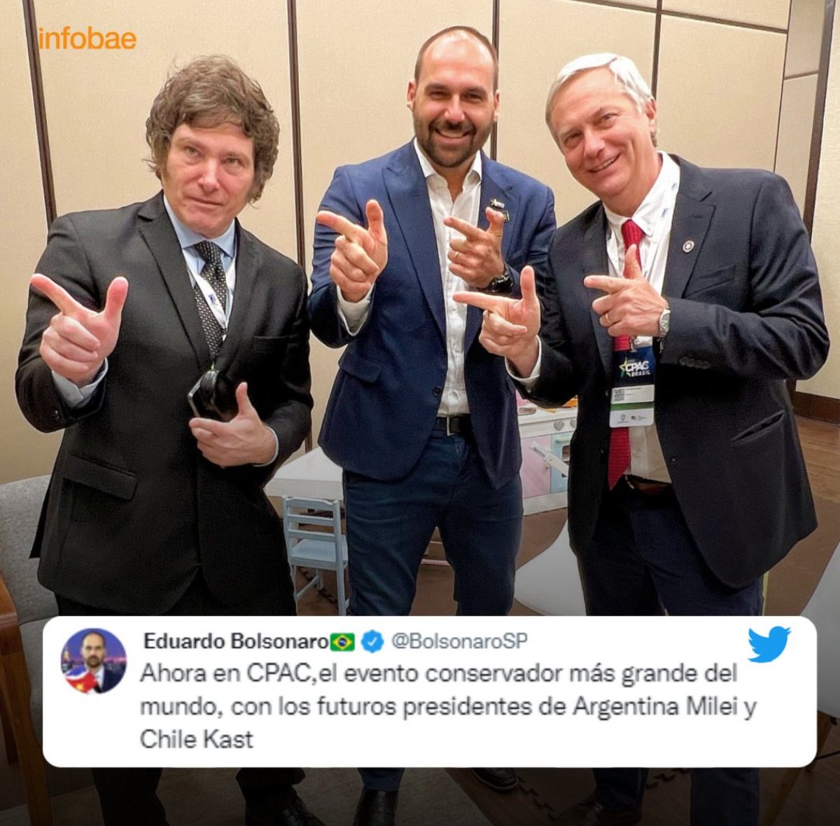 BolsonaroSP's tweet image. Não é o Foro de São Paulo, mas vai tomando a América Latina.

📸 Ainda em 2022 com o 🇦🇷Deputado argentino @JMilei e, como a imprensa noticiou, o 4º colocado nas eleições chilenas 🇨🇱 @joseantoniokast antes de virar modinha.