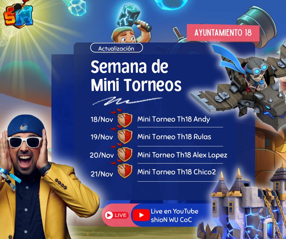 shioNwu's tweet image. 🔥¡La locura TOTAL con TH18!🔥

La fábrica de Mini Torneo se viste de gala con la llegada del Ayuntamiento 18.

🔥Edición Especial gracias a los Patrocinadores.
⚔️Serán de 50 jugadores.
🏆Premio para 1er Lugar.
🎁Pases de Oro al chat.
⏰8pm México.

Nota: si quieres jugarte algún…