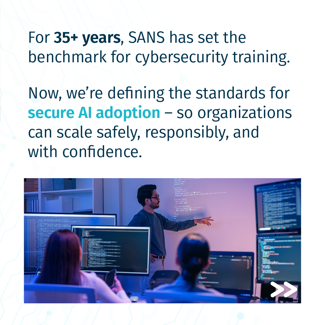 SANSInstitute's tweet image. AI is transforming everything, but without security, innovation becomes risk.

SANS gives you the frameworks &amp;amp; training to secure AI at scale and turn innovation into advantage.

📊 Download your free infographic: go.sans.org/XENyyw

#SecureAI #OwnAISecurelyWithSANS