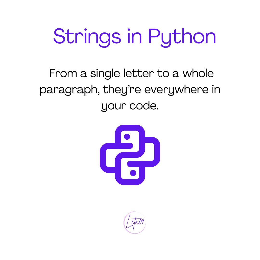 _leta09's tweet image. Unlock the power of Python Strings! 🐍✨ 
From handling data to building apps, mastering strings is key to coding success. 🚀
Swipe through to learn why they matter and how slicing makes your code smarter!
 #CodingTips  #ProgrammingLife #PythonStrings #DevCommunity #Python