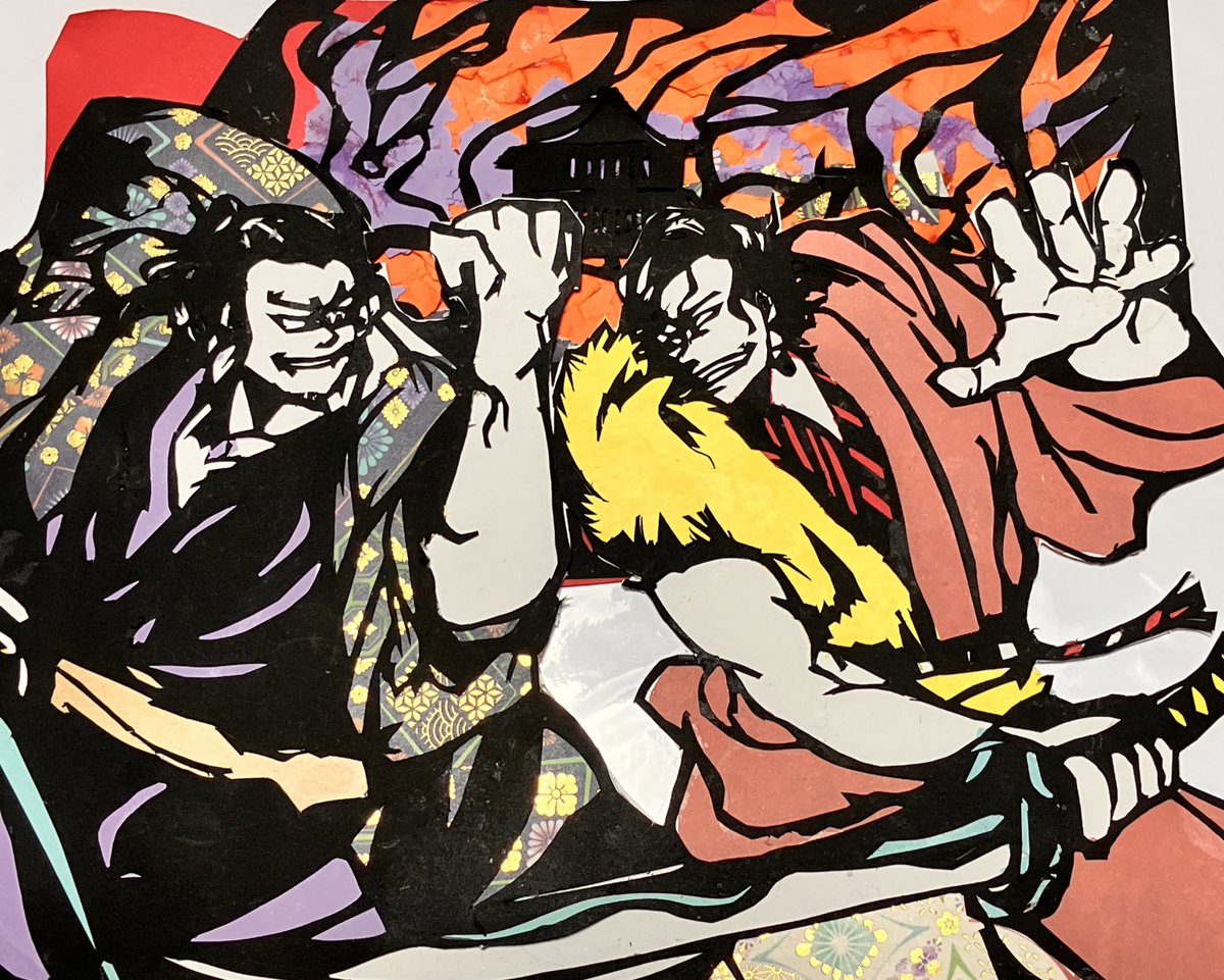 完成しました！！！！舞台　#曇咲く　より重兵衛と左衛門です。　この二人の戦いもですけど、互いにしかわからない境地とか，わかりあうからこそ戦うし楽しいって関係最高でした… 素晴らしい作品ありがとうございます…😭