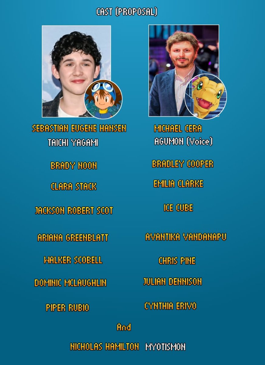 ESTRELLATOON13's tweet image. @ToeiAnimation According to rumors, #Disney has plans for a live-action #Digimon movie It would be great if, should it happen, they supervise the film (as well as co-produce it) #ToeiAnimation
#MichaelBay
#本郷あきよし
#PointGreyPictures
Cast :
#SebastianEugeneHansen
#MichaelCera