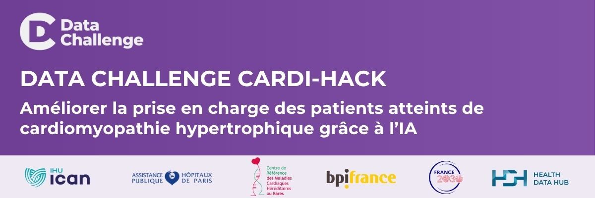 HealthDataHub's tweet image. ⏳ Il est encore temps de rejoindre le #DataChallenge CardI-HACK de l’@ICAN_Institute !
Développez un modèle d’#IA pour prédire le pronostic et la sévérité de la #cardiomyopathie hypertrophique, une maladie cardiaque qui touche environ 1 personne sur 500. 🫀
Déjà près de 200…