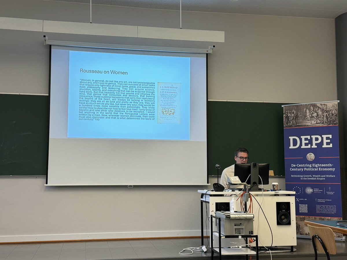 Our JYU fellow Jonas Gerlings (Halle) giving his paper this afternoon on Hedvig Charlotta Nordenflycht and Rousseau.