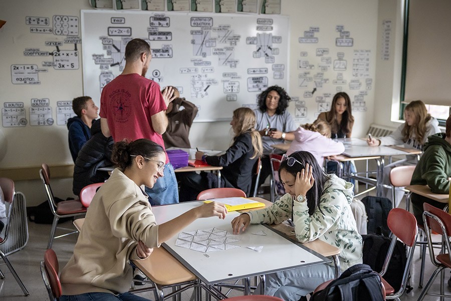 nfaschool's tweet photo. Students in Mr. Nelson’s Honors Algebra II class work on a series of mathematical puzzles during a recent class session. https://t.co/aGgIRrdY5Y