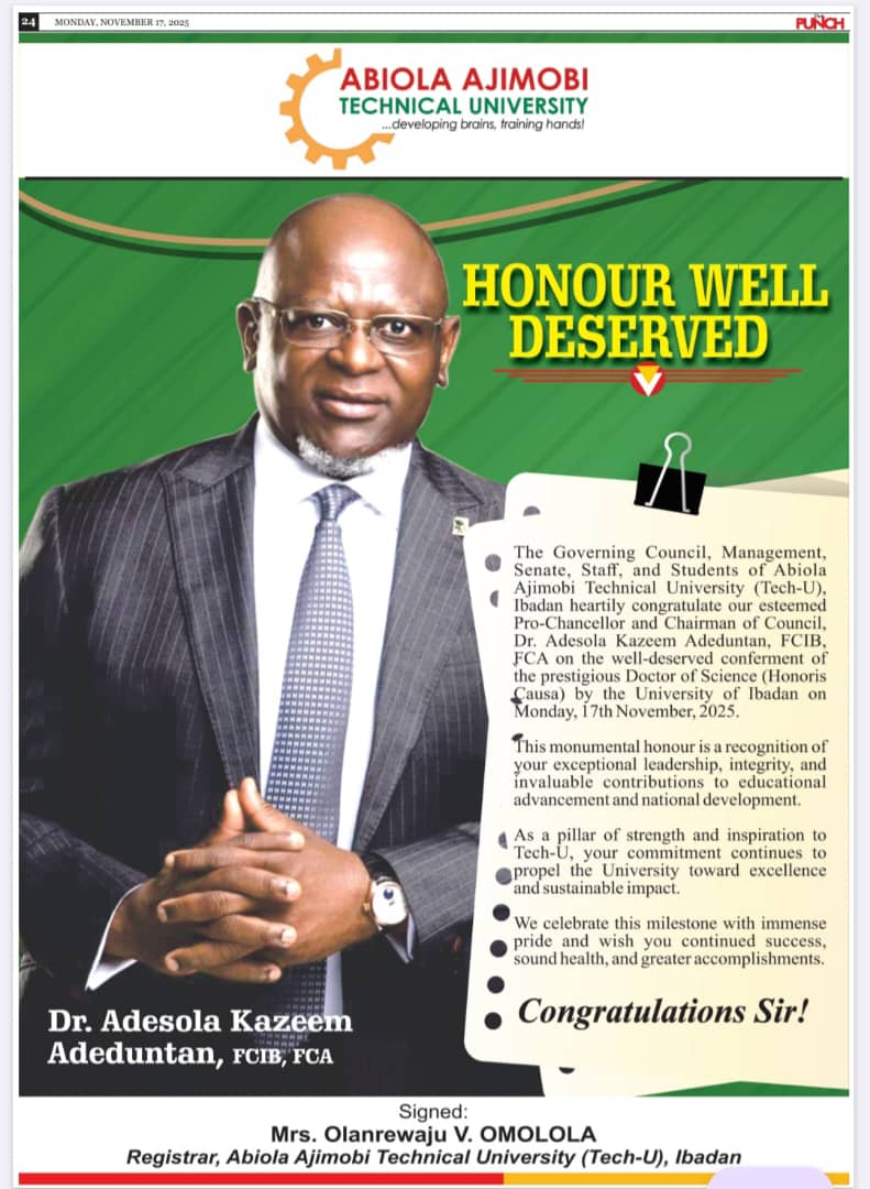 tech_uofficial's tweet image. With great honour, we celebrate our Pro-Chancellor, Dr. Adesola Kazeem Adeduntan on his conferment of the Doctor of Science (Honoris Causa) by the University of Ibadan.