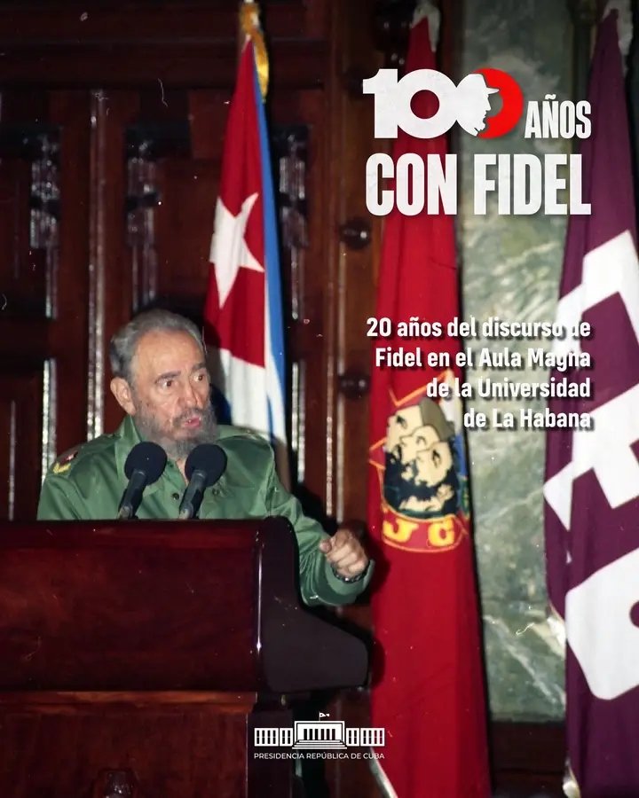🇨🇺| El 17 de noviembre de 2005, en el Aula Magna de la Universidad de La Habana, el Comandante en Jefe #Fidel Castro Ruz lanzó una reflexión que aún desafía a todos los seres humanos de bien, y en especial a los cubanos.

🔗| presidencia.gob.cu/es/noticias/co…

#100AñosConFidel ❤️