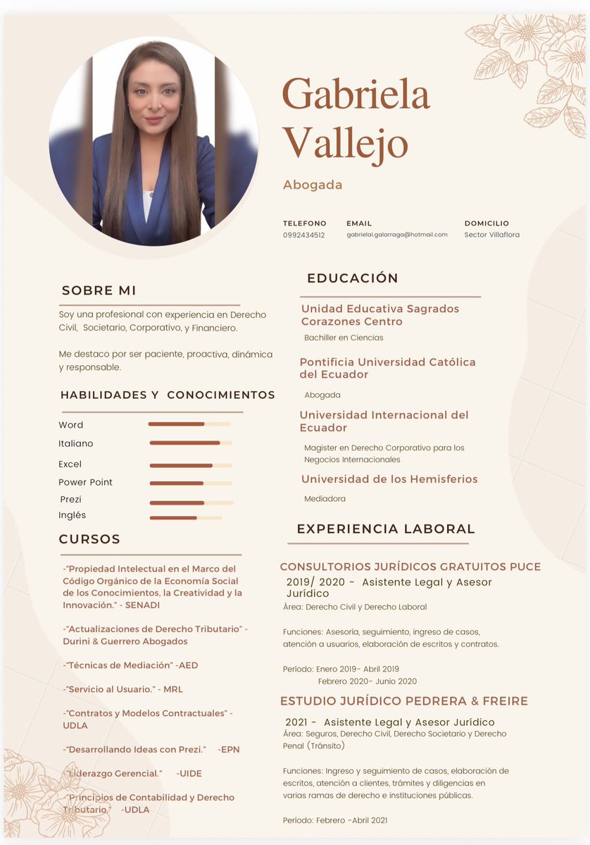 MariaJoseMogro2's tweet image. Buenos días ☀️! 

Una amiga abogada está buscando trabajo. Es Master en derecho corporativo y mediadora. 

Tiene amplia experiencia en el área bancaria y estudios judiciales. 

Agradecería su ayuda compartiendo este tweet para que llegue a la persona correcta 🙏🏻🙏🏻 

Gracias 🌸🌱