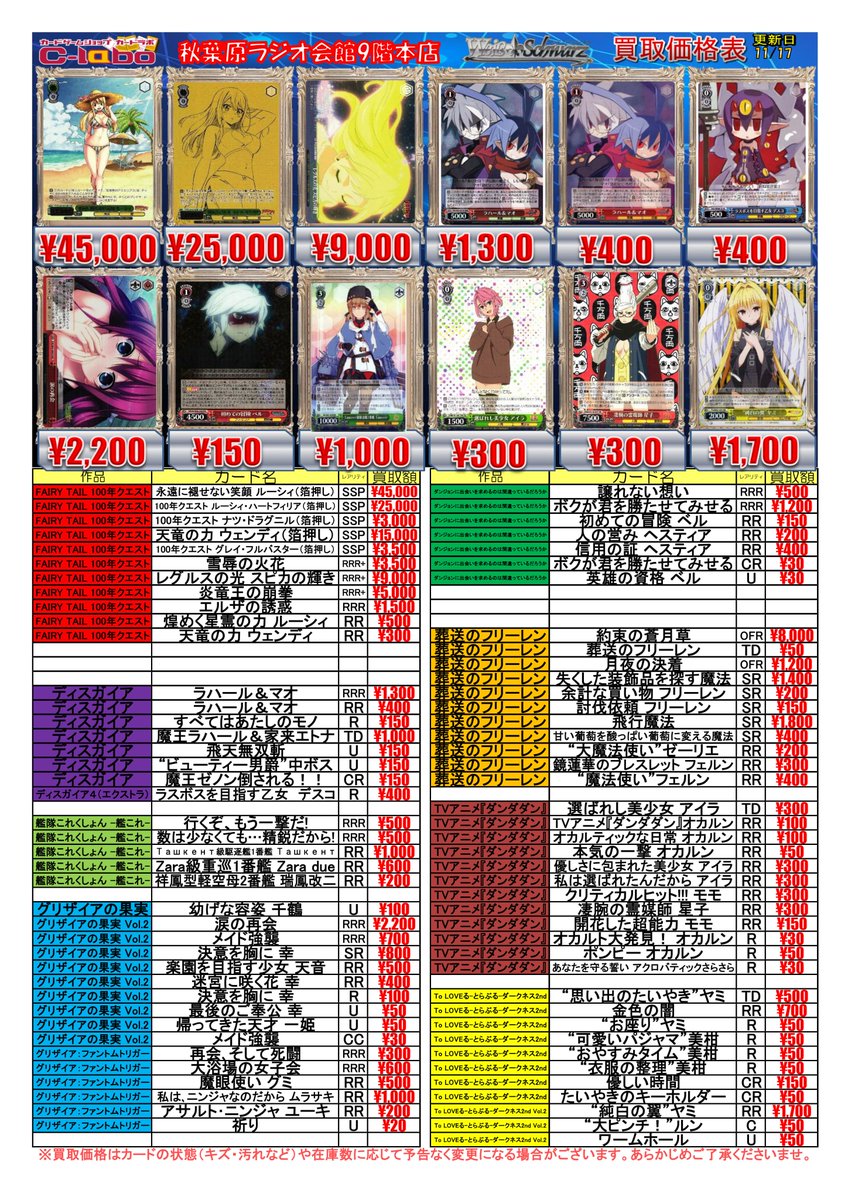 ◇ #ヴァイスシュヴァルツ 買取情報◇ シノからの贈り物 アリス RRR