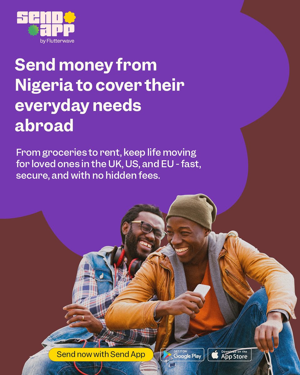 SendAppbyFLW's tweet image. Send money from Nigeria easily to cover your loved ones abroad. 

Download Send App to enjoy the ease of sending money internationally.