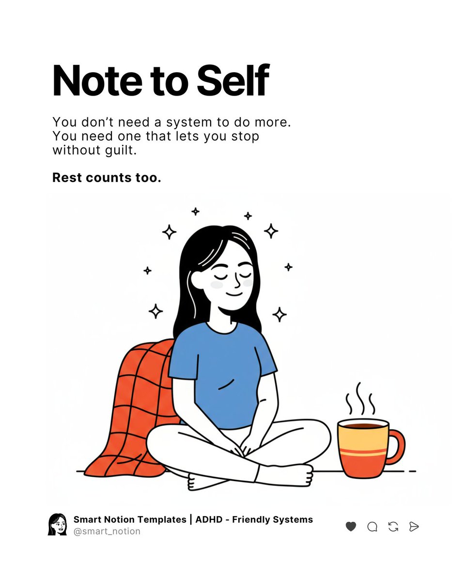 smart_notion's tweet image. You don’t need a system that pushes you harder.
You need one that lets you stop without guilt. 

#ADHD