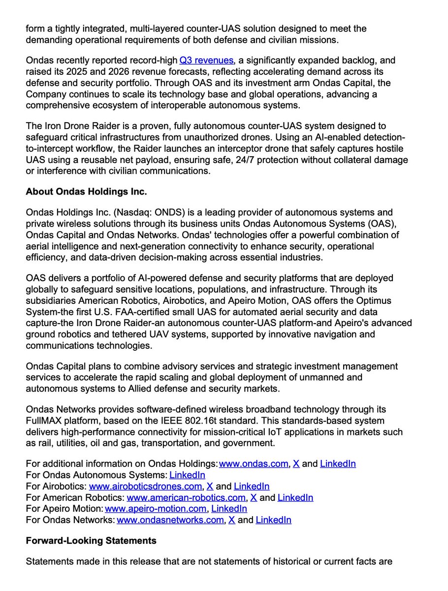 ive_m5's tweet image. $ONDS
Ondas Secures $8.2 Million Order from Major European Security Agency to Protect One of Europe’s Largest Airports with Multiple Iron Drone Raider Systems

⚡️Ondas’ Airobotics subsidiary to serve as prime contractor on the multi-system autonomous counter-UAS deployment…