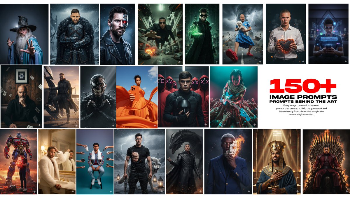 Dharnyelpeter's tweet image. STEAL my prompts!!

This beautifully curated collection features 120 high-performing prompts, each paired with a stunning image example to show exactly what the prompt can produce.

To Get this Retweet, and  Comment &quot;PROMPT&quot;,   
I&apos;ll send you the link to get yours.