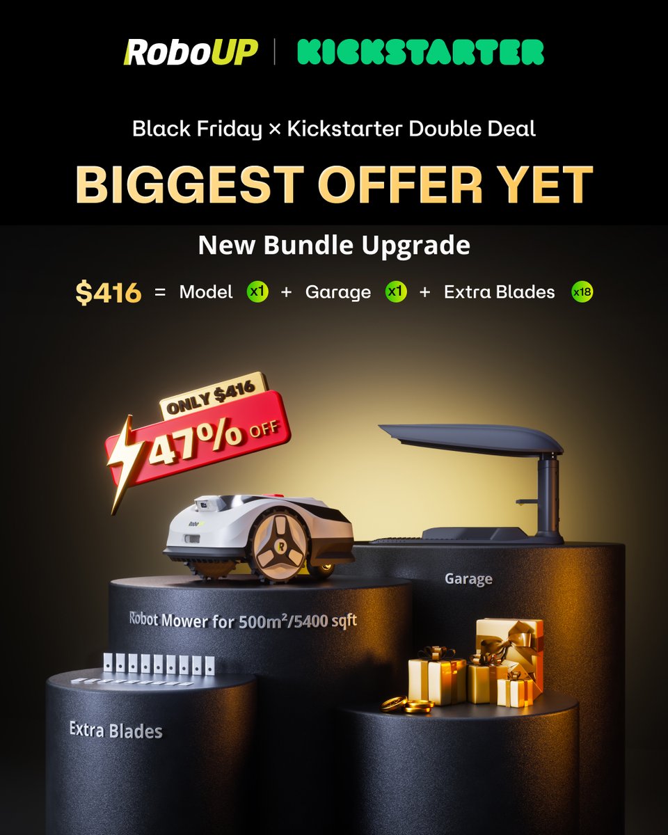 iRoboUP's tweet image. ⚡ Black Friday × Kickstarter Double Deal ⚡

The BIGGEST offer yet! Unlock your exclusive Black Friday Raccoon 2 SE Reward on @Kickstarter — the savings are honestly hard to beat!

✨ Black Friday Special — $416 (47% OFF):
🔹 Raccoon 2 SE ×1
🔹 Garage ×1
🔹 Extra Blades ×18

⏳…