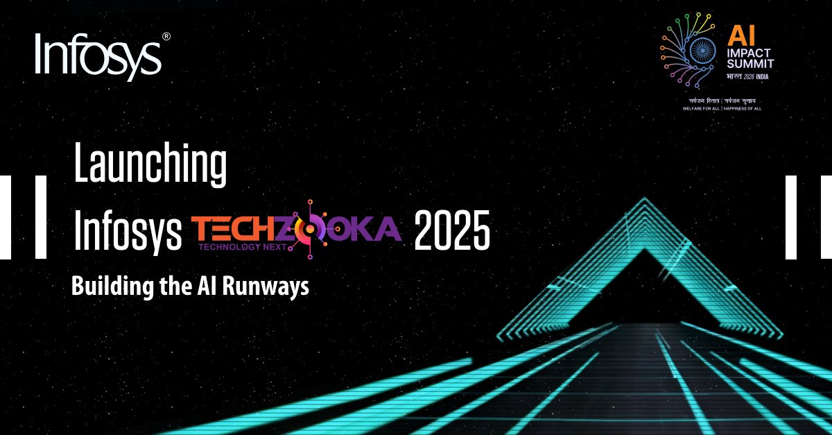 Infosys's tweet image. Infosys Techzooka is back with its 16th edition! This year we’re ‘Building the AI Runaways’, with our AI-first strategy. We’re also proud to be an affiliated pre-summit event for the India #AI Impact Summit 2026. 

#Techzooka2025 #IndiaAIImpactSummit2026 #AIforGood…