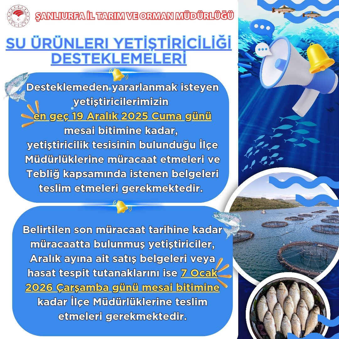 📌Değerli Yetiştiricilerimize Duyurulur 
<a href="/TCTarim/">T.C. Tarım ve Orman Bakanlığı</a> <a href="/ibrahimyumakli/">İbrahim Yumaklı</a> <a href="/bsgmtr/">Balıkçılık ve Su Ürünleri Genel Müdürlüğü</a> <a href="/UrfaValiligi/">T.C. ŞANLIURFA VALİLİĞİ</a> <a href="/hasansildak/">Hasan ŞILDAK</a> <a href="/MsalihsSt/">mehmet salih söğüt</a> <a href="/sanliurfabsu/">Şanlıurfa Balıkçılık ve Su Ürünleri Şubesi</a>