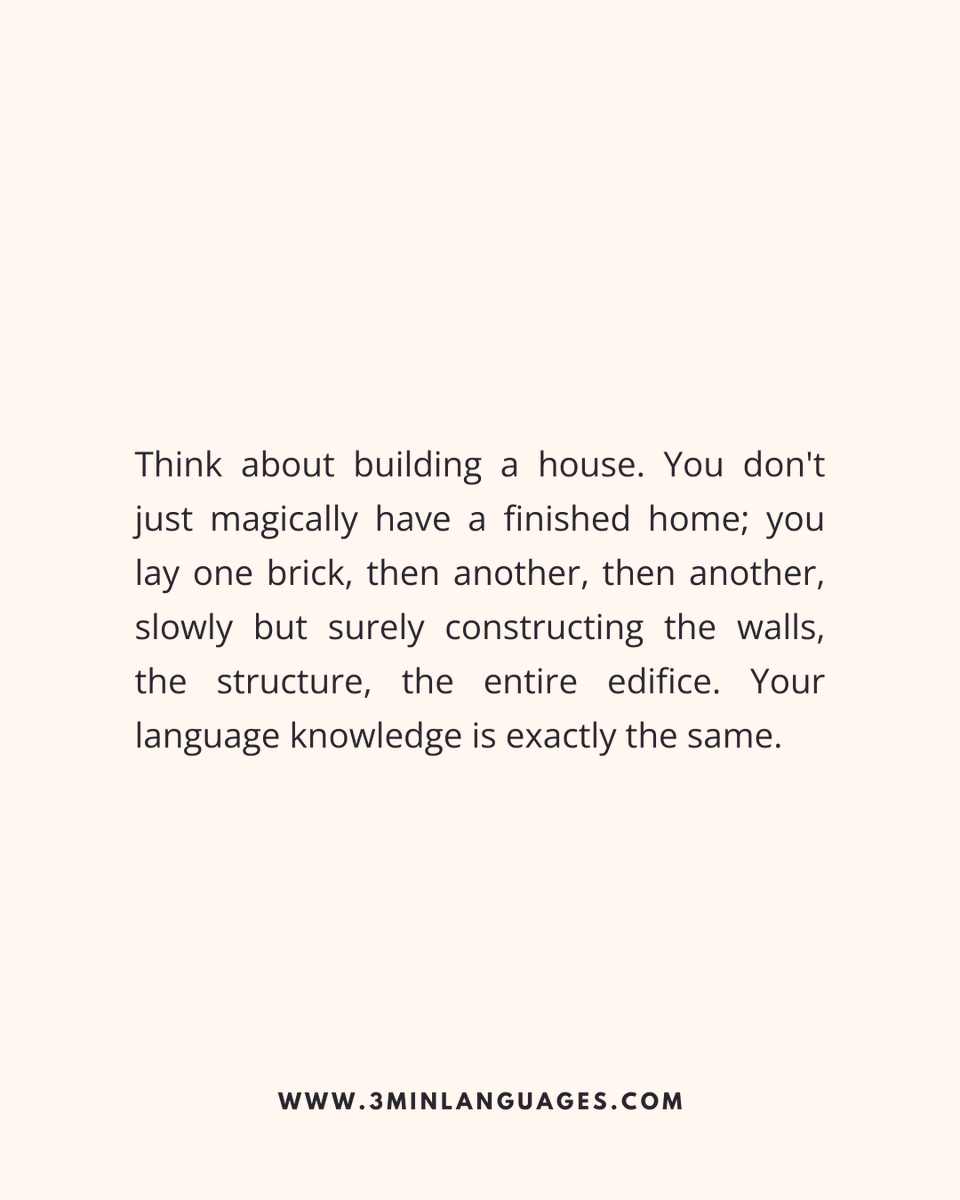 3MLanguages's tweet image. Every session is a brick.
 Lay another today.
 👉 Build your wall: 3minlanguages.com

#3MinuteLanguages #StudyIn3 #LanguageLearning #MicroLearning #Consistency #LearnFrench #LearnSpanish #LearnGerman #LearnItalian #LearnPortuguese