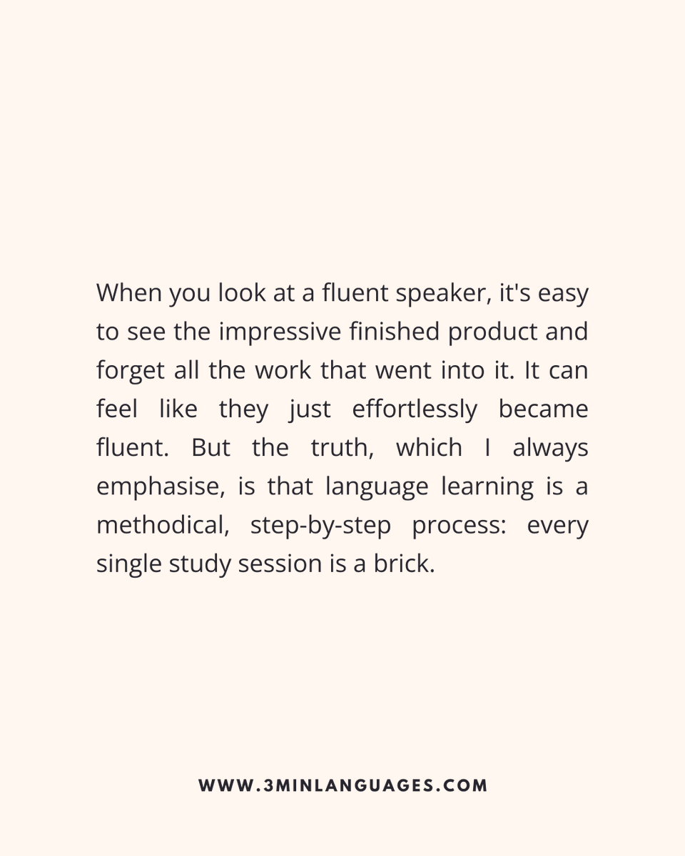 3MLanguages's tweet image. Every session is a brick.
 Lay another today.
 👉 Build your wall: 3minlanguages.com

#3MinuteLanguages #StudyIn3 #LanguageLearning #MicroLearning #Consistency #LearnFrench #LearnSpanish #LearnGerman #LearnItalian #LearnPortuguese