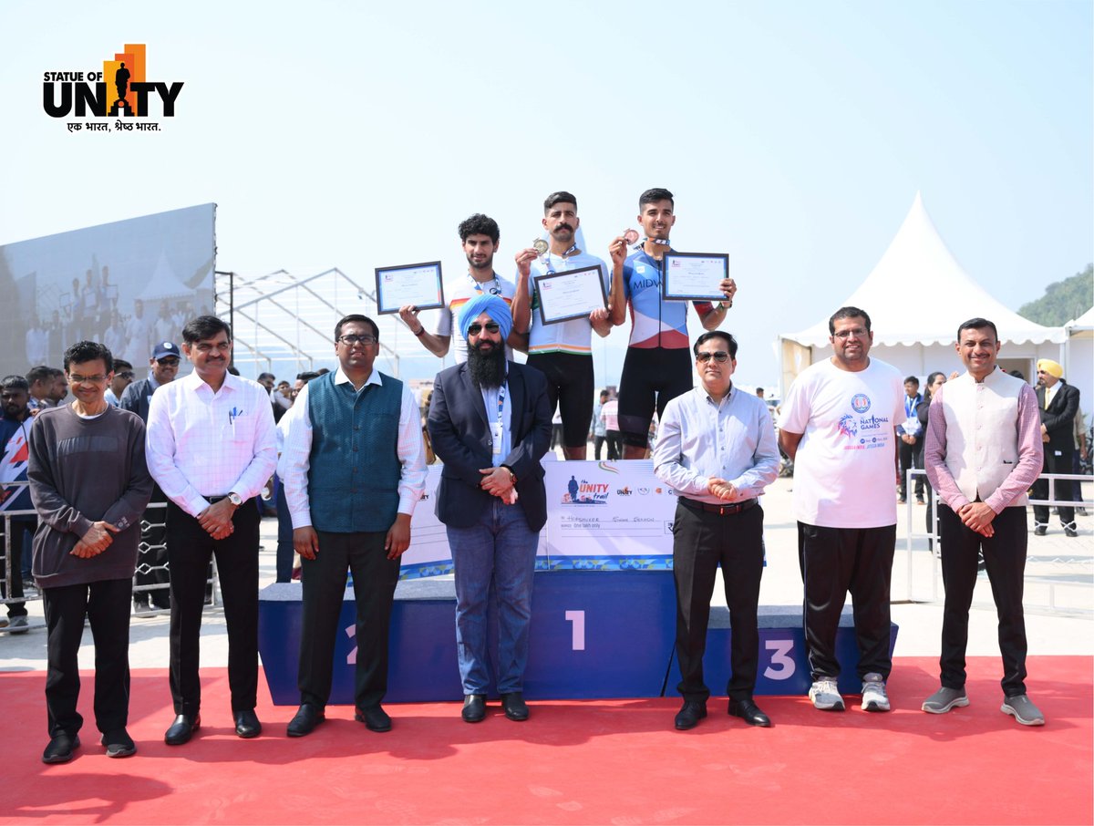 souindia's tweet image. Victory moments! Prize distribution ceremony wrapped up The Unity Trails on an inspiring note.#TheUnityTrails #EktaNagar #StatueOfUnity #150YearsOfSardarPatel