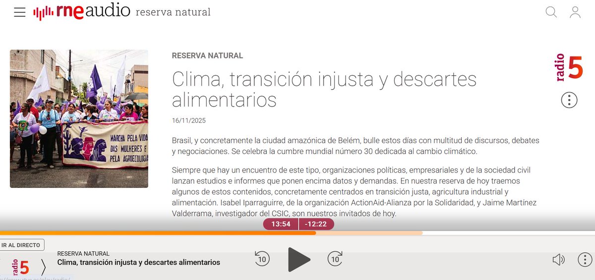 Jai_MValderrama's tweet image. #proyectosprtr #planderecuperacion @FBiodiversidad  @eeza_csic @UA_Universidad @CSICAndalExtrem  
Entrevista con Josefina Maestre sobre el artículo de las secuelas medioambientales del desperdicio de frutas y hortalizas en el programa Reserva Natural de @rne