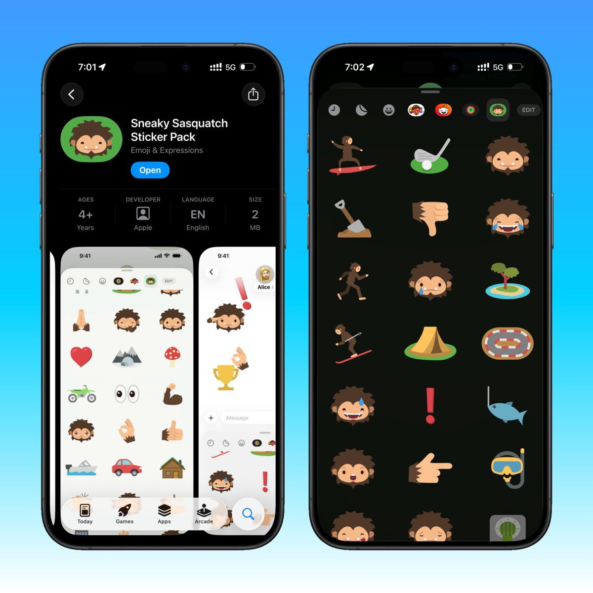 iDownloadBlog's tweet image. New iMessage sticker pack app by Apple. Search for “Sneaky Sasquatch” on the App Store to get it.

To use these, open Messages, go to a conversation, tap the plus button (+), select Stickers, and tap the Sneaky Sasquatch icon.