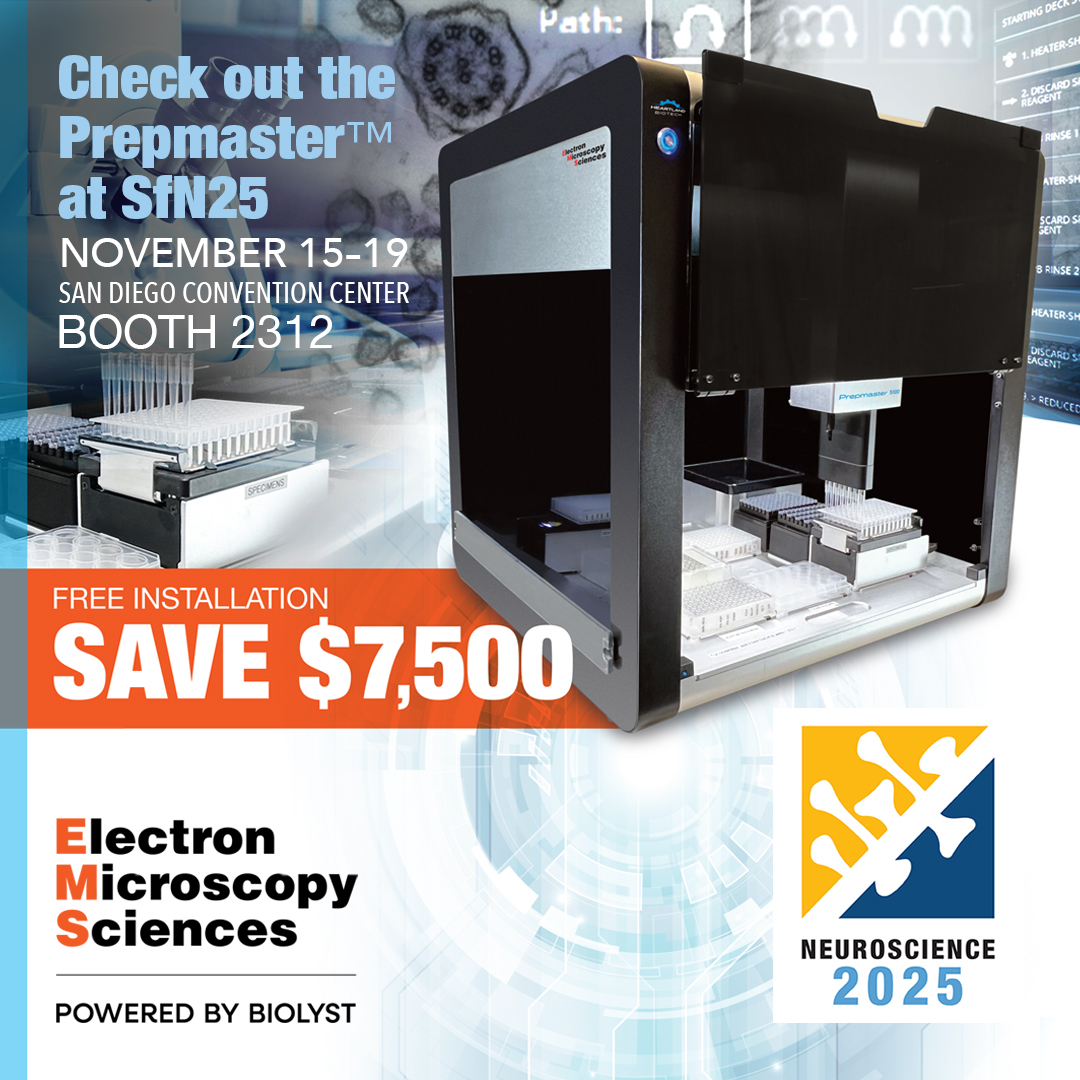 EMSDIASUM's tweet image. We&apos;re exhibiting at #SfN25! We&apos;d love to see you at Booth 2312. We have the Prepmaster 5100 Specimen Preparation Robot standing by. Find out how Neuroscience meets Automation. emsdiasum.com/prepmaster

#EMShasit #electronmicroscopy #emsamplepreparation #automation #microtomy #TEM