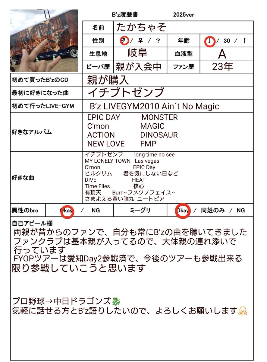 B'z履歴書というものを初めて知ったので自己紹介位に作りました 記憶に
