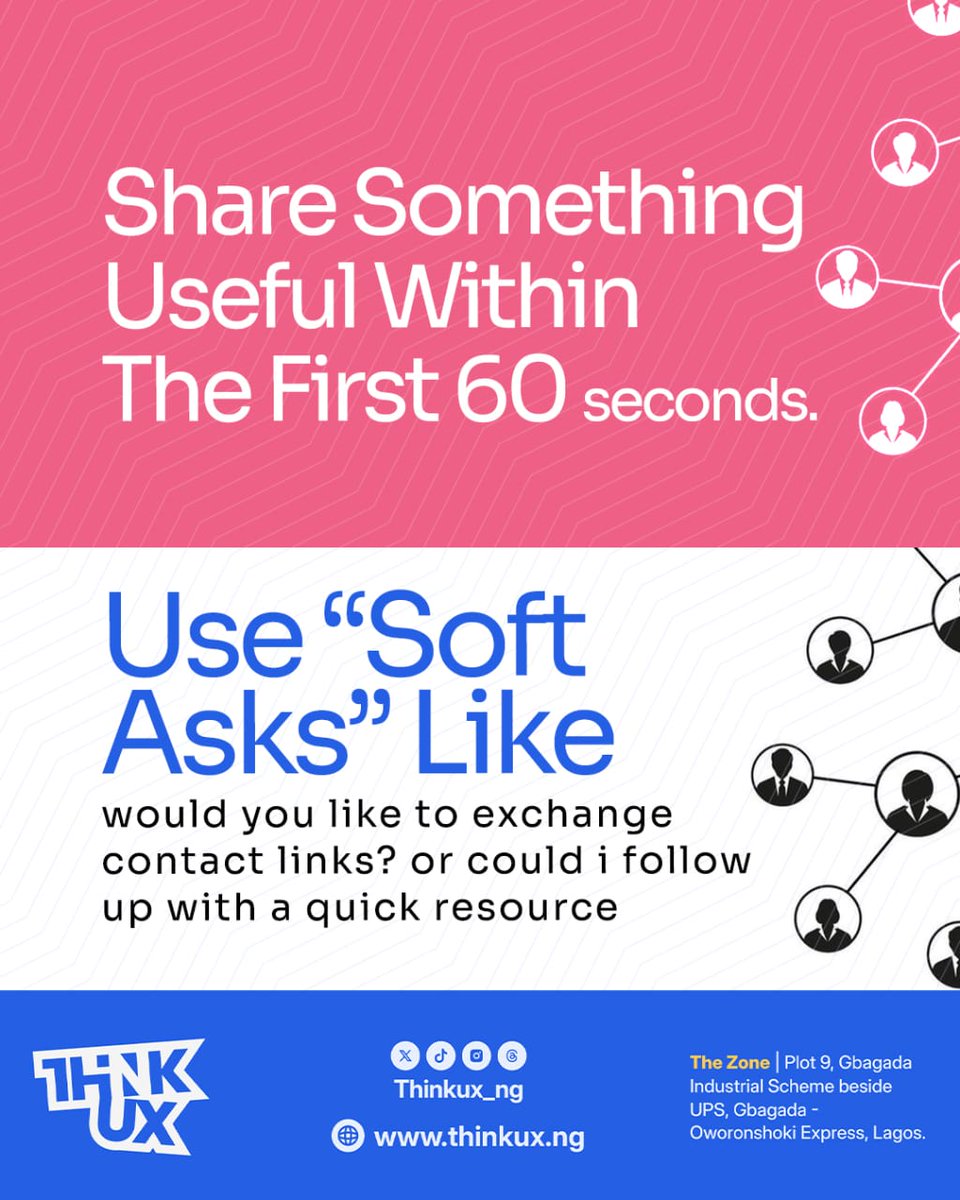 thinkUX_ng's tweet image. That designer, mentor, founder, or client you’ve been eyeing online?
They might be standing right next to you at #ThinkUX!

Swipe for some quick networking tips.😋

Tickets are still FREE and available at thinkux.ng/get-tickets.

Tag a friend and say &quot;See you at #ThinkUX&quot;