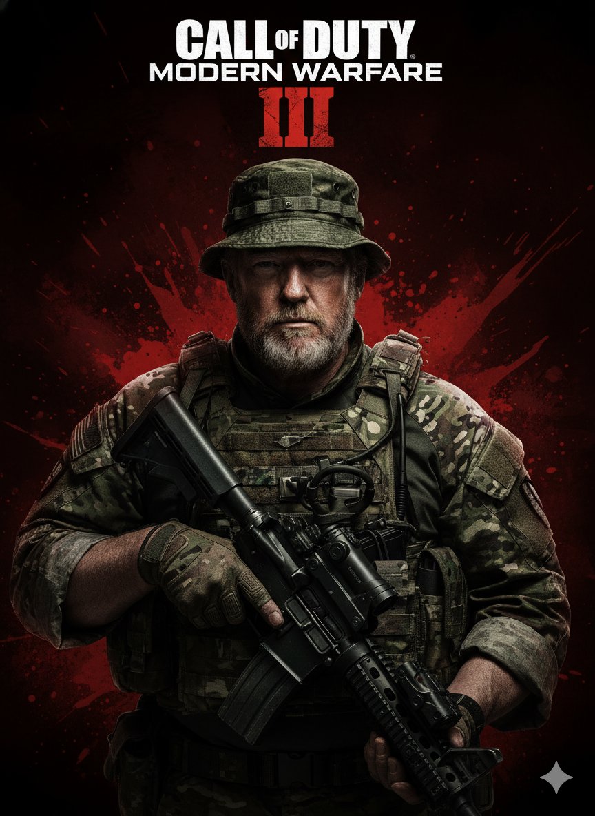 NanoBanana_labs's tweet photo. 🚨🚨🚨🚨🚨🚨🚨
Imagine TRUMP 🇺🇸, PUTIN 🇷🇺, and Kim Jong Un 🇰🇵 as Call of Duty players. 
Who would you choose? Why ?😲🫨

Now see yourself as a COD player.
Copy the prompt below and create your own photo like this 🫵.

Bookmark 🔖 this now.

How to:
1. Open Gemini app
2. Click create image and upload your photo 
3. Copy and Paste the prompt below on      
    "Describe your image" section 
4. Click Generate button 
5. See the magic 🪄 

Follow @NanoBanana_labs for daily AI glow-ups & viral prompts 🚀 . Power of artificial intelligence, discover with nano banana

Prompt 👇
A gritty, intense military-themed poster featuring a battle-hardened soldier attached in the uploaded reference image ( Keep the face of the person 99.99% accurate from the reference image  ) in tactical gear. He  wears a rugged camouflage uniform, tactical vest, and a green boonie hat. His expression is serious and determined, with a thick beard and shadowed face. He holds a modern assault rifle close to his chest with both hands. The background is a dramatic blend of deep red and black splatter effects, giving a sense of danger and action.Bold white text ‘CALL OF DUTY MODERN WARFARE’ is centered across the image, with three large red Roman numeral strokes (III) displayed beneath the title. The overall style is realistic, dark, high-contrast, and cinematic.